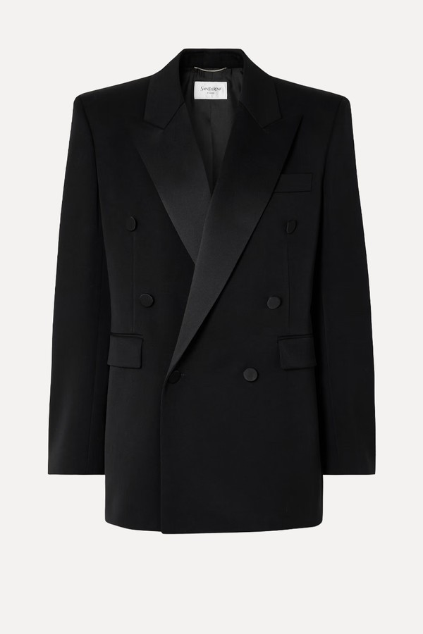 Double Breasted Satin-Trimmed Wool Blazer from SAINT LAURENT