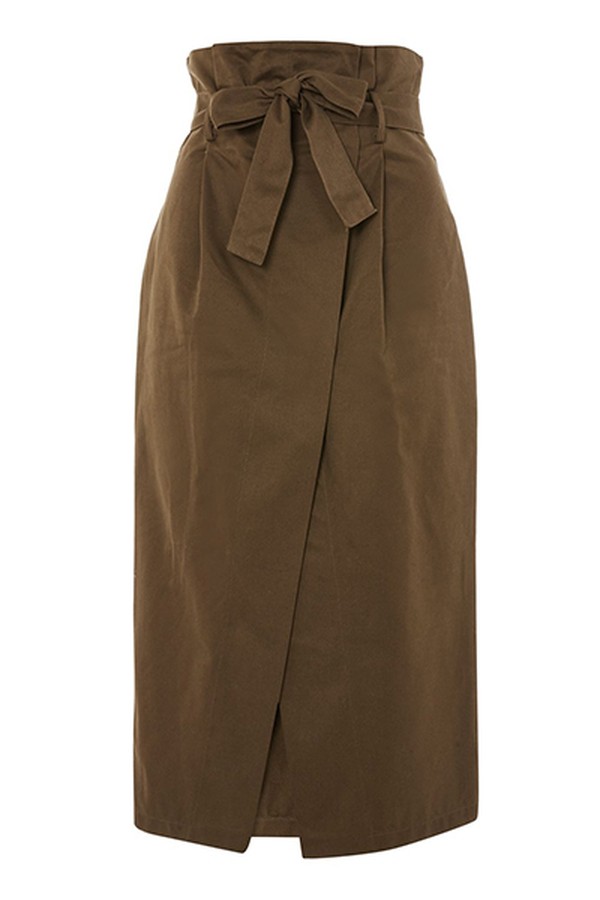 Cotton Twill Wrap Midi Skirt from Topshop