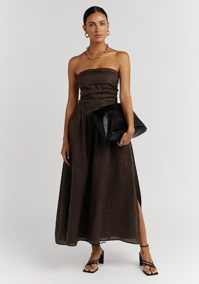 Lexi Dark Choc Linen Midi Dress