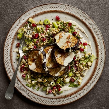 Roasted Aubergine Salad With Wheatberries