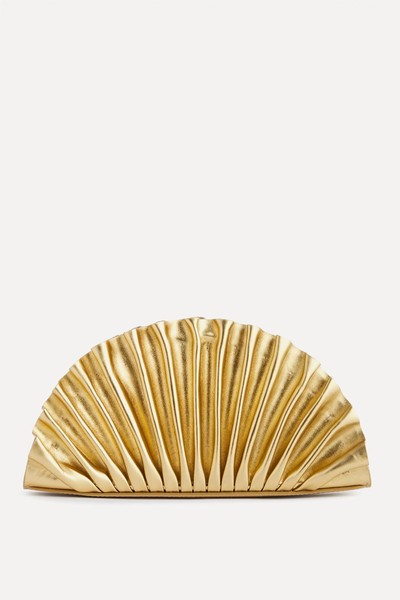 Nala Pleated Metallic Leather Clutch Bag from CULT GAIA