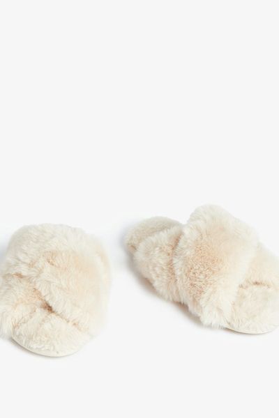 Faux Fur Crossover Slider Slippers