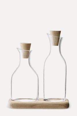 Oil & Vinegar Glass Bottle Pourers With Oak Wood Base from LSA International