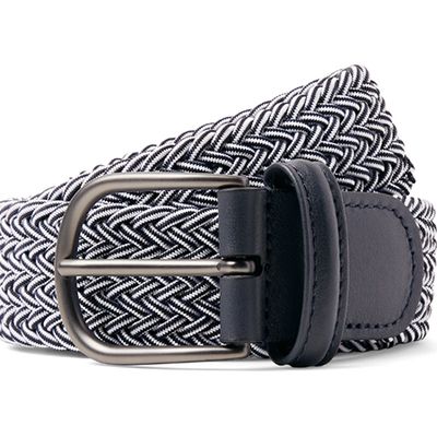 Midnight-Blue Leather-Trimmed Woven Elastic Belt from Anderson’s