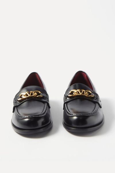 V-Logo Chain Leather Loafers from Valentino Garavani