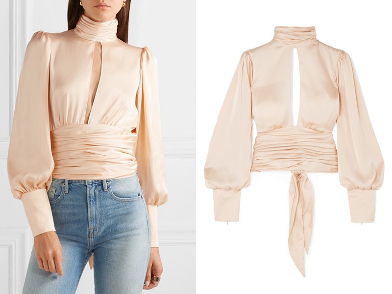 Night Out Open-Back Ruched Satin Blouse from Orseund Iris