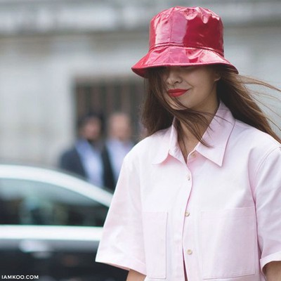 + Paula's Ibiza leather-trimmed frayed denim bucket hat