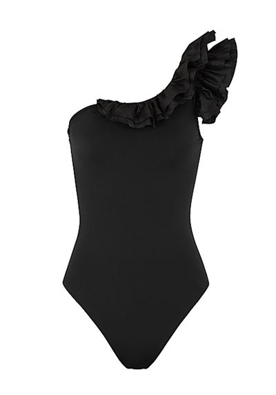 Peony Black Ruffled One-Shoulder Swimsuit from Moré Noir