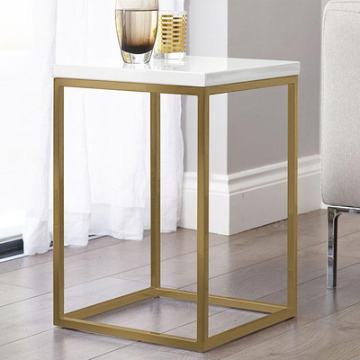 Acute White Gloss & Brass Side Table 