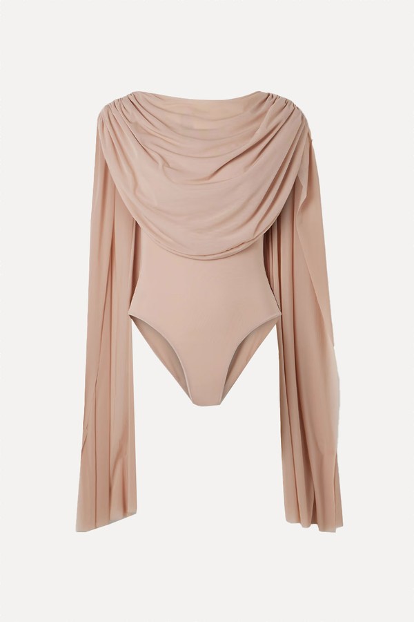 Burano Cape-Effect Draped Stretch-Jersey Bodysuit from MAYGEL CORONEL