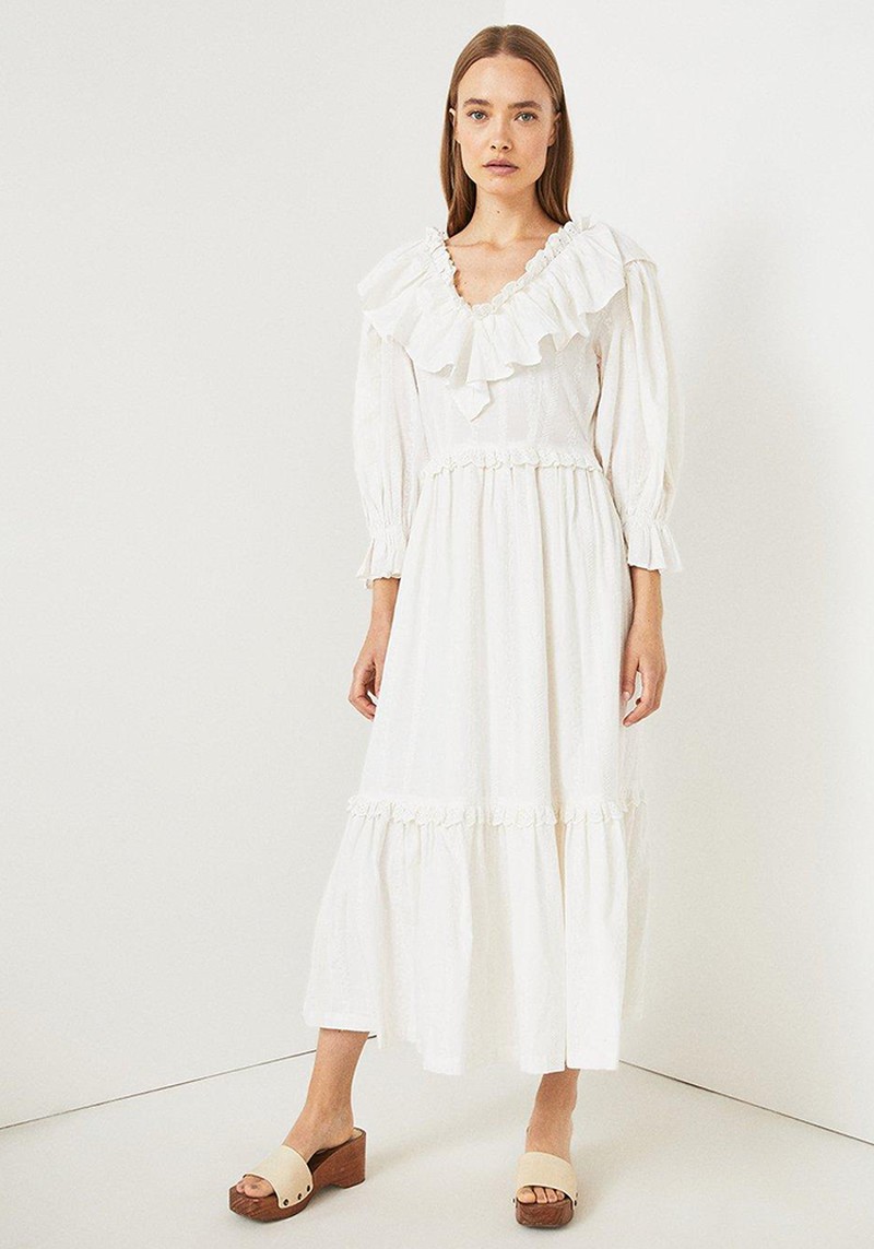 Broderie Frill Detail Midi Dress from Warehouse
