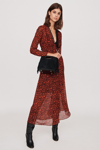 Printed-Muslin Scarf Dress from Maje