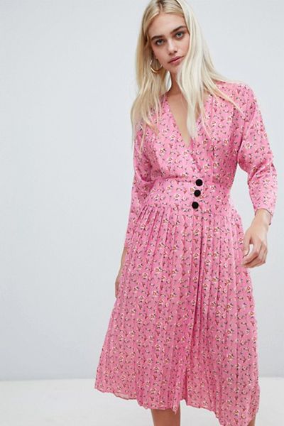 Pleated Midi Dress In Ditsy Floral from Asos