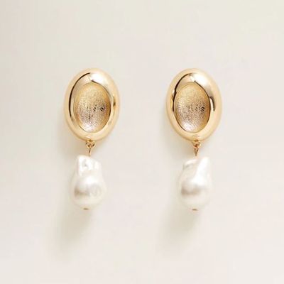 Pearl Detail Metallic Earrings from Mango