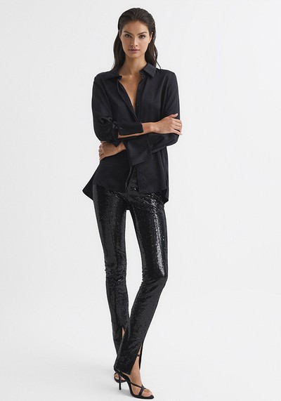 Sequin Split Hem Trousers