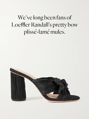 Penny Bow-Embellished Plissé-Lamé Mules from Loeffler Randall