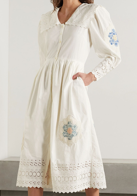 Violette Printed Embroidered Broderie Anglaise-Trimmed Cotton Midi Dress from Sea