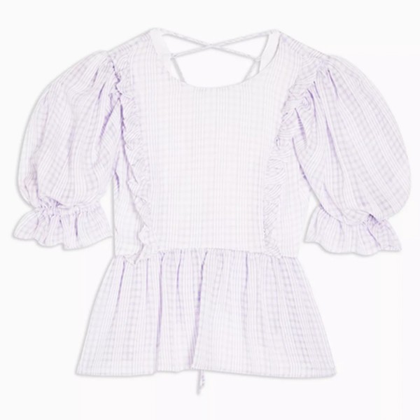 Lilac Gingham Puff Sleeve Blouse