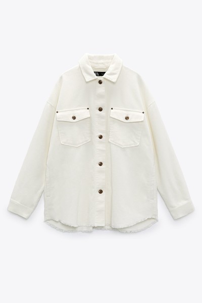 Corduroy Overshirt With Frayed Hem & Two Pockets from Zara