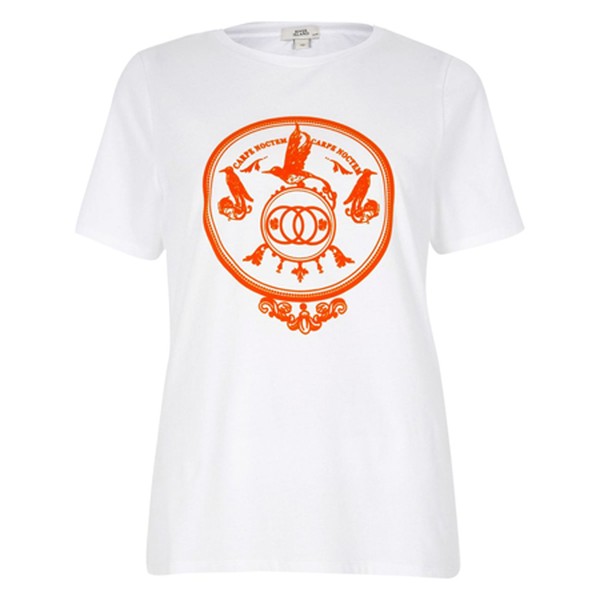 White Orange Print Short Sleeve T-Shirt from River Island