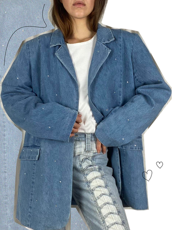 80s Vintage Classic Blue Denim Blazer With Sparkly Embellishments, £29.99 | VintageShadeson