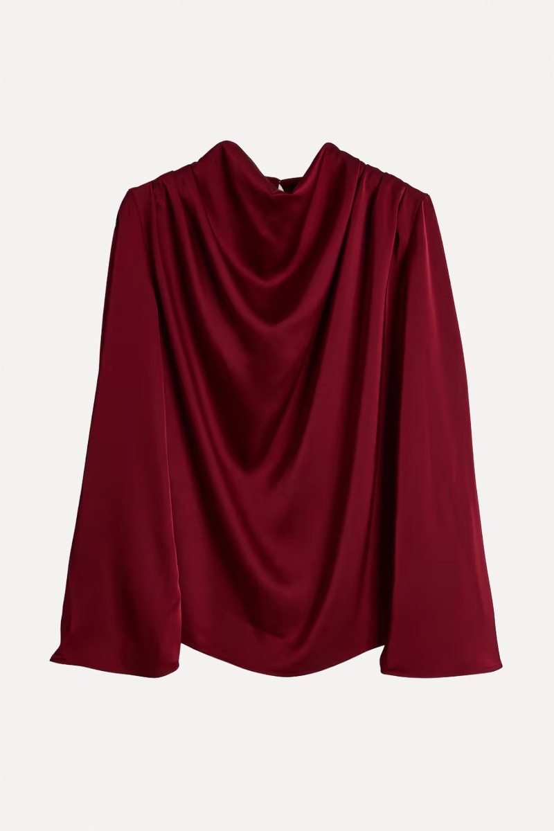 Satin Draped Cowl Neck Blouse