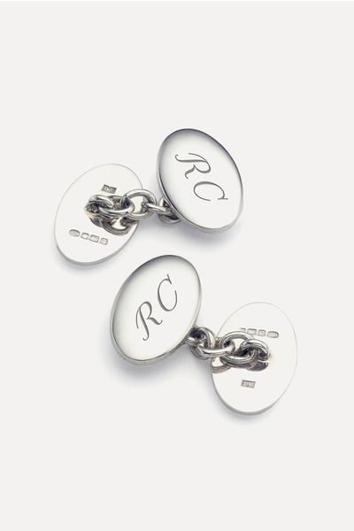 Double Domed Sterling Silver Engraved Cufflinks from Aspinal Of London