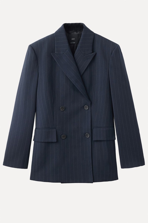 Double-Breasted Pinstripe Suit Jacket from  Mango