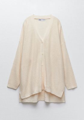 Oversize Check Textured Knit Cardigan from Zara