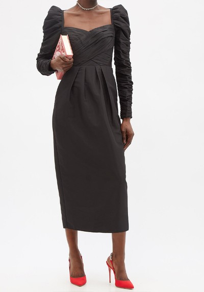 Lace-Back Ruched Taffeta Midi Dress from Self-Portrait 