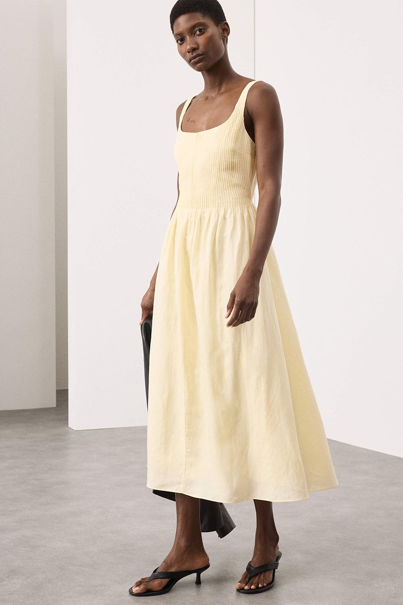  Linen Rich Pintuck Midaxi Skater Dress