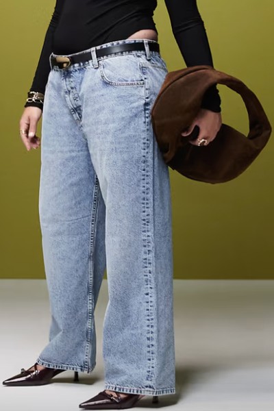 Curve Mid Rise Baggy Boyfriend Jeans In Mid Blue from ASOS DESIGN