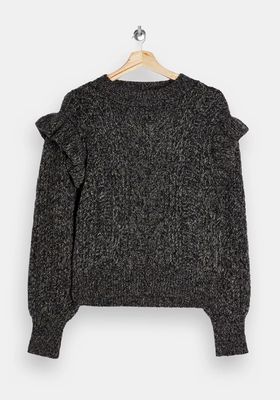 Frill Sleeve Cable Knitted Jumper
