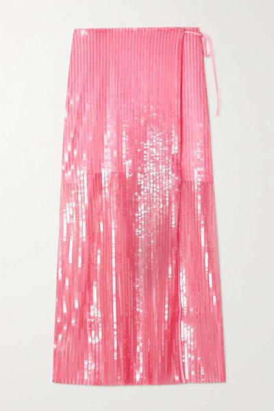 Adia Sequined Recycled Stretch-Tulle Midi Wrap Skirt from Rotate Birger Christensen