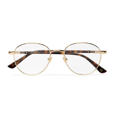 Round-Frame Gold-Tone & Tortoiseshell Acetate Optical Glasse from Gucci
