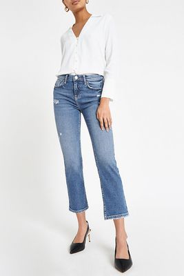 Blue Cropeed Flare Jeans