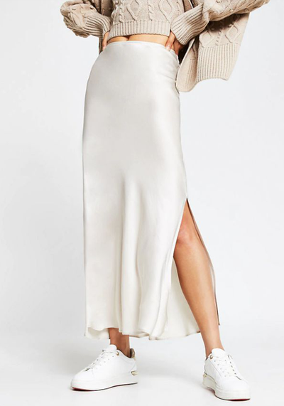 Cream Side Split Satin Skirt from River Island