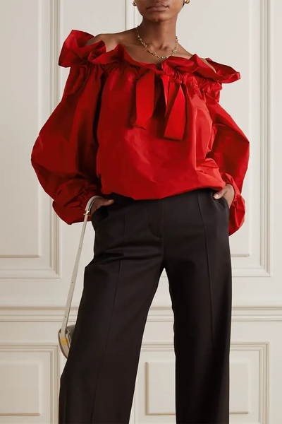 Cotton-Blend Grosgrain-Trimmed Taffeta Blouse  from Patou