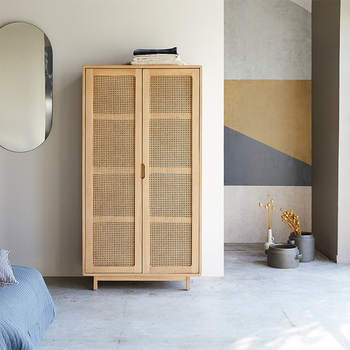 Luis Solid Elm and Canework Cupboard from Tikamoon