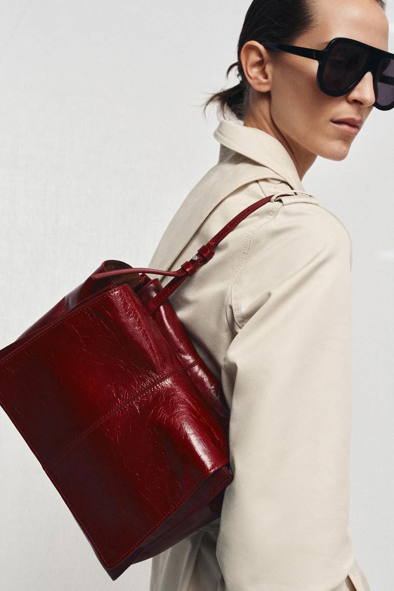 Leather Mini Tote Bag With Double Pocket