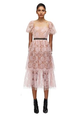 Rose Lace Tiered Midi Dress
