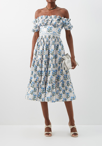 Banana Floral-Print Cotton-Poplin Midi Dress from Agua By Agua Bendita