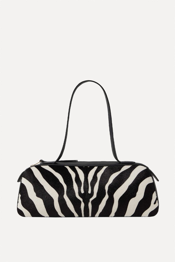 Simona Leather-Trimmed Zebra-Print Calf Hair Shoulder Bag from KHAITE 