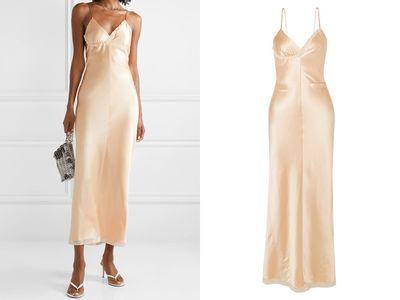 Chain-Embellished Lace-Trimmed Silk-Charmeuse Midi Dress from Alexander Wang