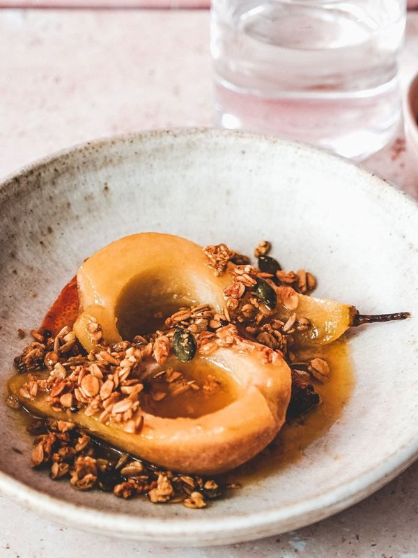 Maple Baked Pears With Granola Crumb