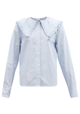 Peter-Pan Collar Striped Cotton Blouse  from Ganni 