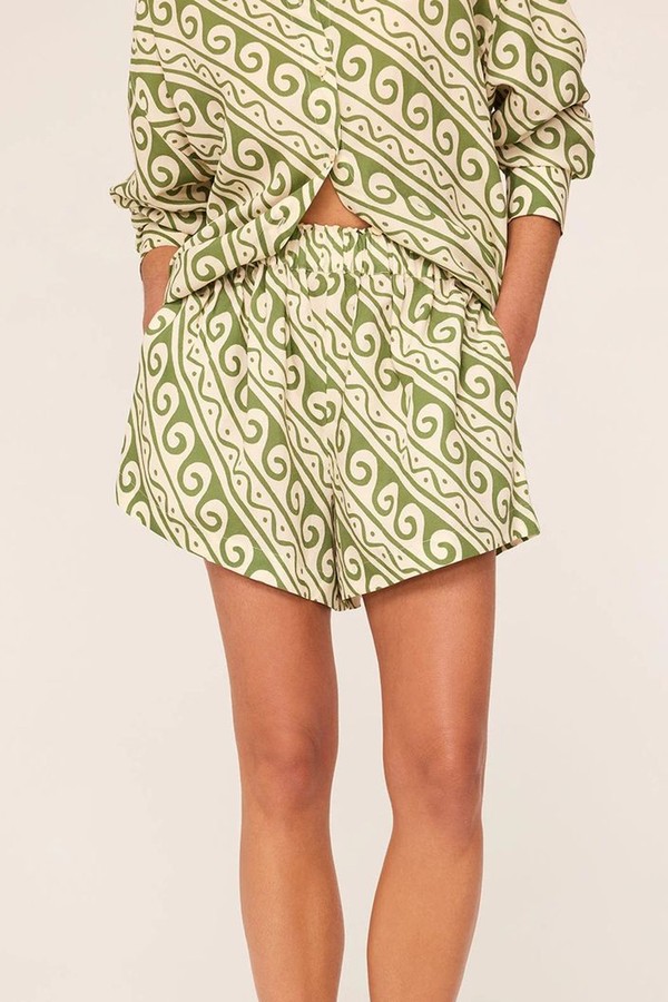 Lena Green Wave Print Shorts