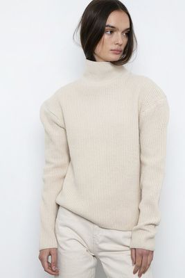 Puff Shoulder Mockneck Sweater