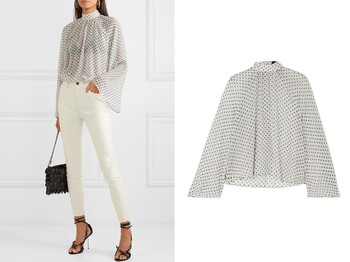 Tennessee Gathered Polka-Dot Chiffon Blouse from RtA