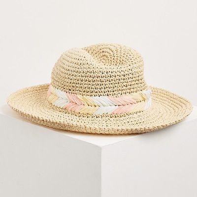 Soft Striped Woven Brown Straw Fedora Hat from Oliver Bonas